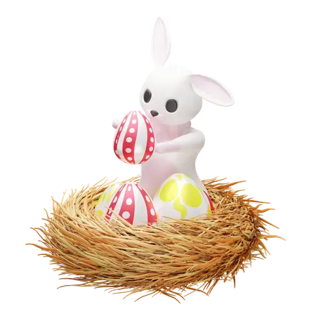 Rabbit and egg in nest  3D Icon