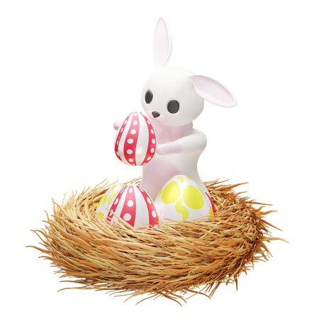 Rabbit and egg in nest  3D Icon