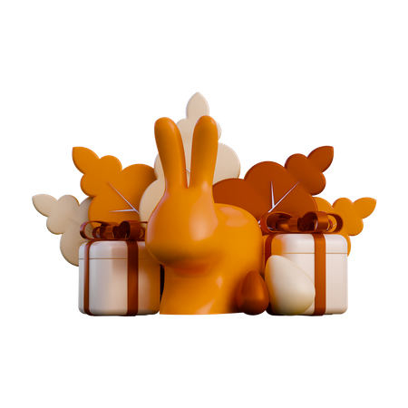 Rabbit And Gift Box 3D Illustration