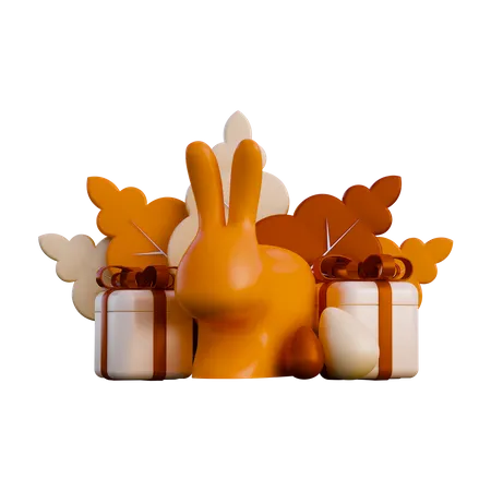 Rabbit And Gift Box  3D Illustration