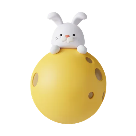 Rabbit And Moon  3D Icon