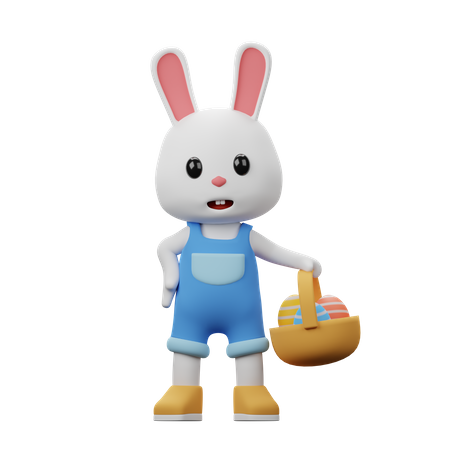 Rabbit Bring Basket Of Egg  3D Illustration