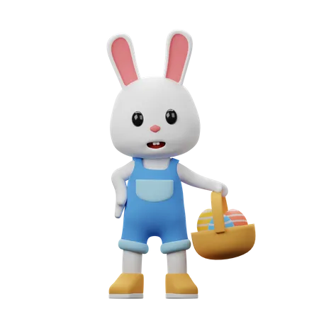 Rabbit Bring Basket Of Egg  3D Illustration