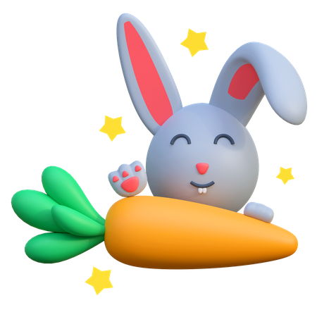 Rabbit Eating Carrot  3D Icon