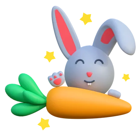Rabbit Eating Carrot  3D Icon