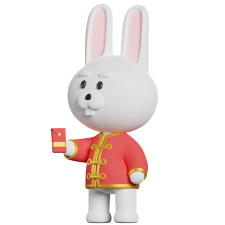 Rabbit Giving Red Envelope  3D Illustration