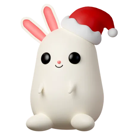 3 D Christmas Rabbit Icon Minimal Decorative Festive Conical Shape Tree New Years Holiday Decor 3 D Design Element In Cartoon Style Icon Isolated On White Background 3 D Illustration 3D Icon