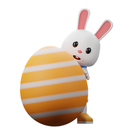 Rabbit Hiding  3D Illustration
