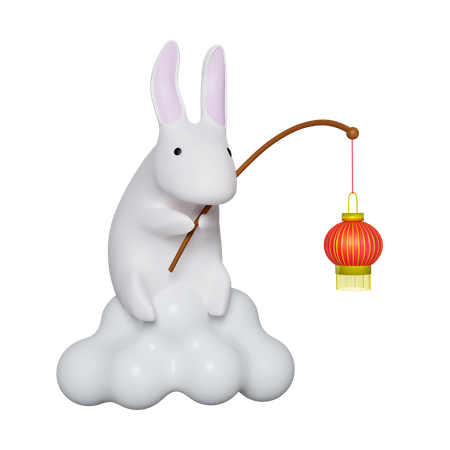 Rabbit Holding Chinese Lantern  3D Icon