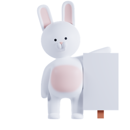 Rabbit Holding Placard Board  3D Illustration