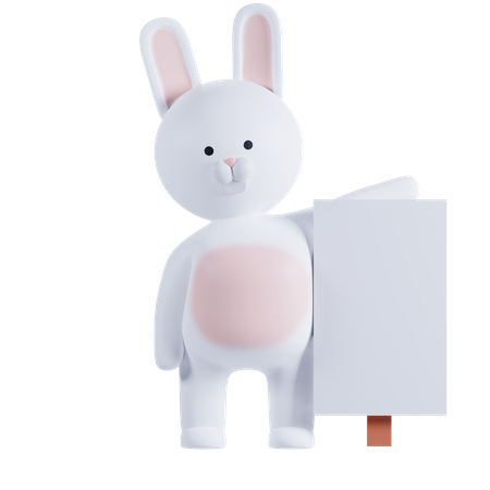 Rabbit Holding Placard Board 3D Illustration