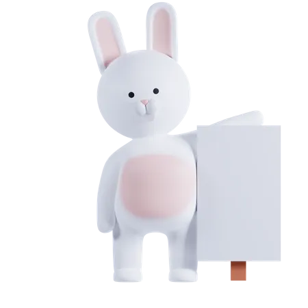 Rabbit Holding Placard Board  3D Illustration