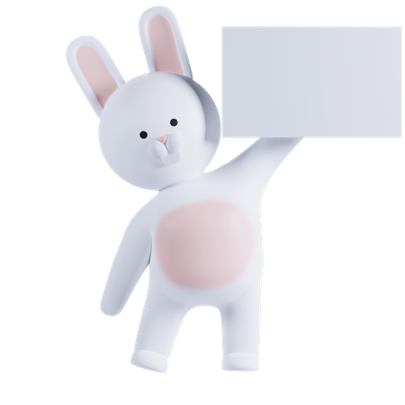 Rabbit Holding Placard Paper  3D Illustration