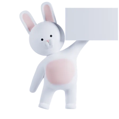 Rabbit Holding Placard Paper  3D Illustration
