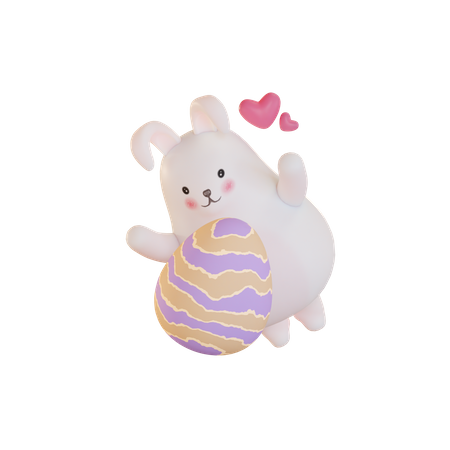 Rabbit hugging easter egg  3D Illustration