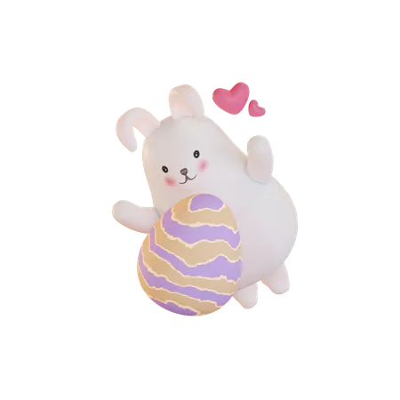 Rabbit hugging easter egg  3D Illustration