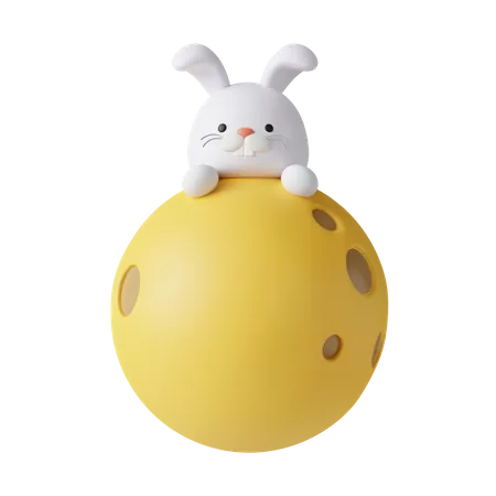 3 D Rabbit On The Moon Mid Autumn Festival Icon Isolated On Yellow Background 3 D Rendering Illustration Clipping Path 3D Icon