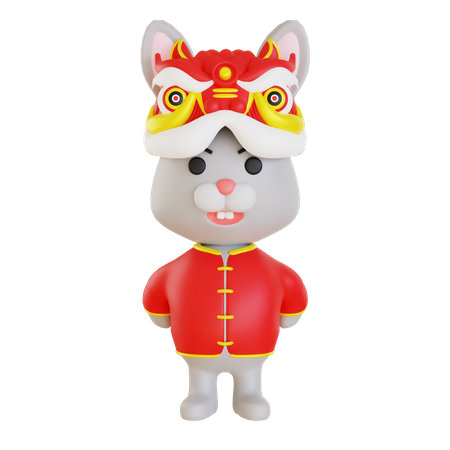 Rabbit Performing Lion Dance  3D Illustration