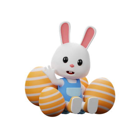 Rabbit Sitting With Eggs  3D Illustration