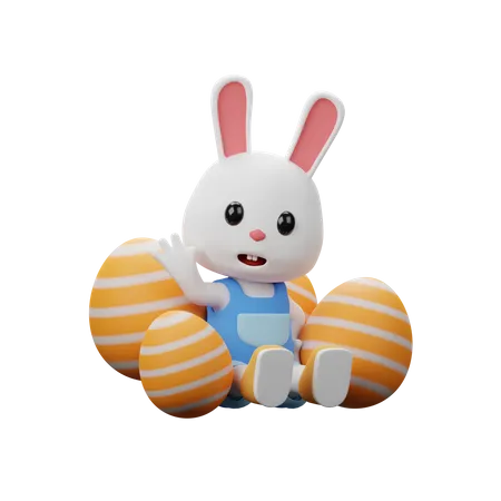 Rabbit Sitting With Eggs  3D Illustration