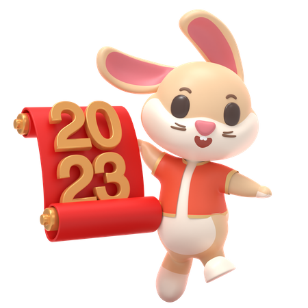 Rabbit With 2023 Scroll  3D Illustration