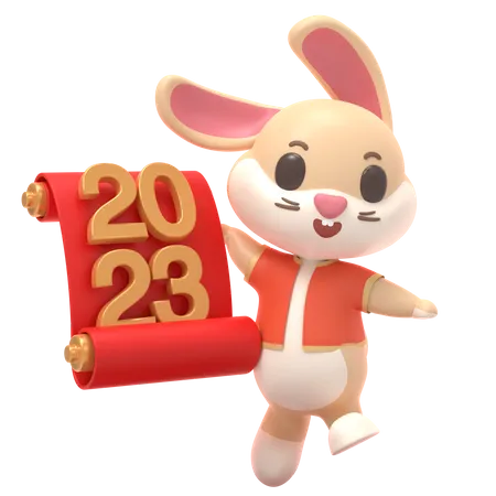 Rabbit With 2023 Scroll  3D Illustration