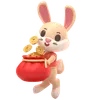 Rabbit With Chinese Coins Sack