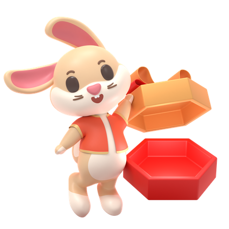 Rabbit With Gift Box  3D Illustration