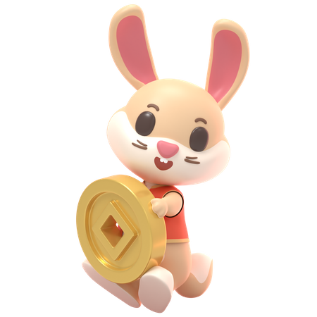 Rabbit With Gold Coin  3D Illustration