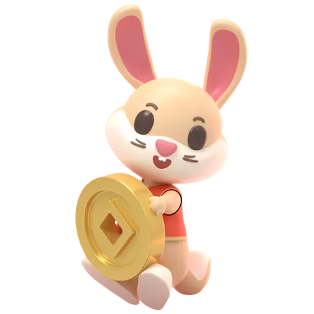 Rabbit With Gold Coin  3D Illustration