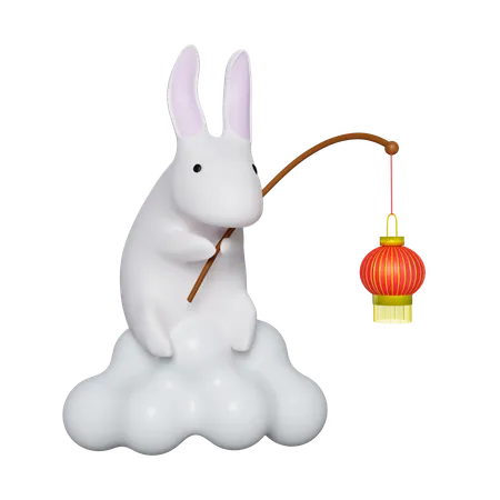 Rabbit With Lantern  3D Icon