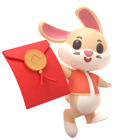 Rabbit With Red Envelope  3D Illustration