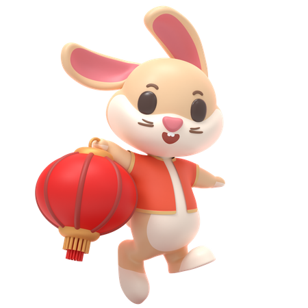 Rabbit With Red Lantern  3D Illustration