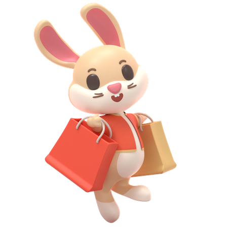 Rabbit With Shopping Bag  3D Illustration