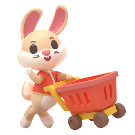 Rabbit With Shopping Cart  3D Illustration