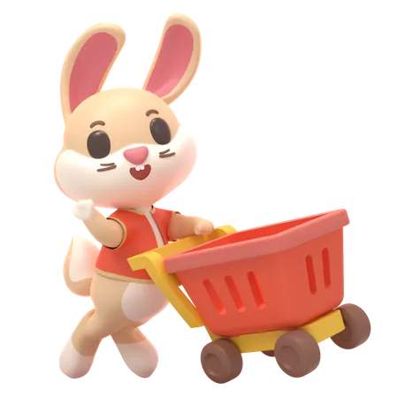 Rabbit With Shopping Cart  3D Illustration