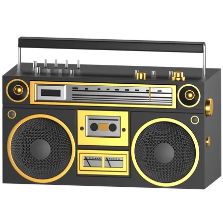 3 D Illustration Of A Black And Gold Old Radio 3D Icon