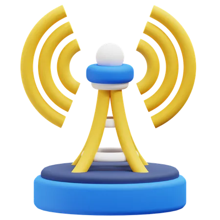 3 D Render Of Radio Broadcast Signal With Wireless Tower 3D Icon
