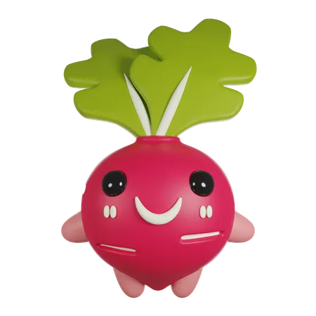 Radish 3 D Cute Render Character 3D Icon