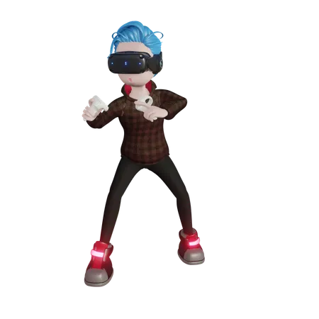 Ragazzo che gioca al gioco di combattimento VR  3D Icon