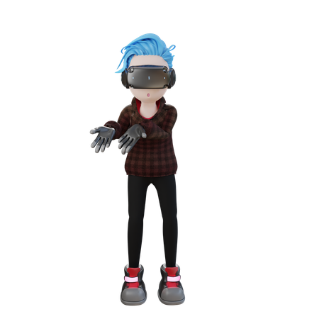 Ragazzo con gli occhiali VR che mostrano qualcosa  3D Icon