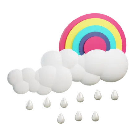 3 D Rain Illustration With Rainbow 3D Icon