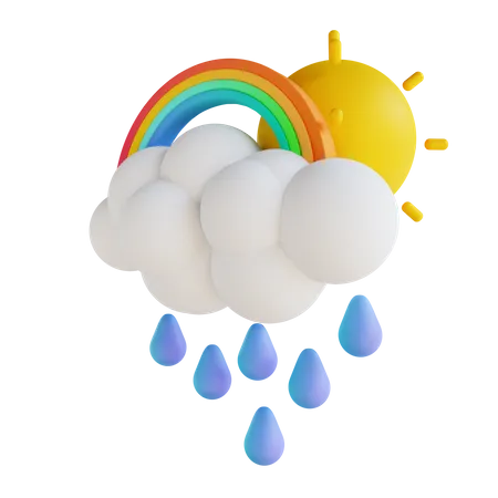 Rain And Rainbow  3D Illustration