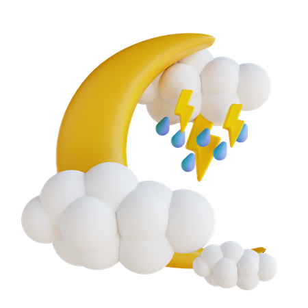 Rain Cloud Moon With Lightning 3D Illustration
