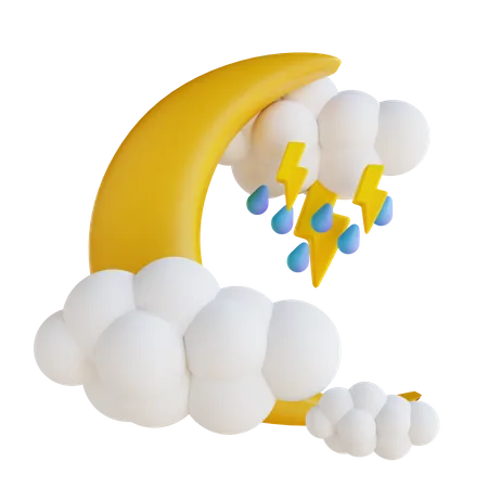 3 D Illustration Rain Cloud Moon With Lightning 3D Illustration