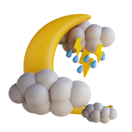 3 D Illustration Rain Cloud Moon With Lightning 3D Illustration