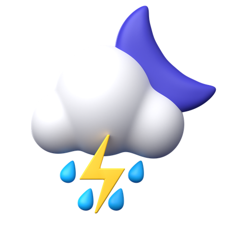 Rain Night with Lightning  3D Icon