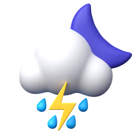 Rain Night with Lightning  3D Icon