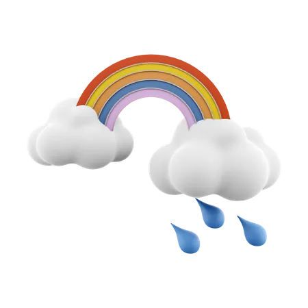 3 D Rendering Rainbow With Rain And Clouds Icon 3 D Render Rainy And Cloudly Weather With Rainbow Icon Rainbow With Rain And Clouds 3D Icon
