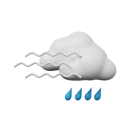 3 D Illustration Of Simple Icon Weather Concept Rain With Windy 3D Illustration